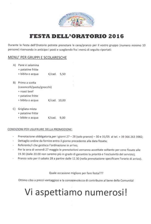 E’ tutto pronto per la festa dell’oratorio