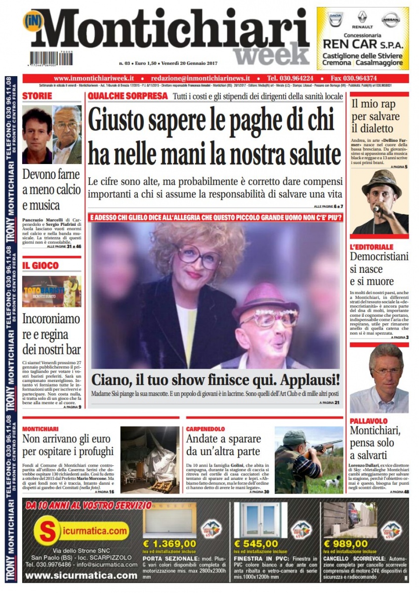 MONTICHIARI WEEK E’ IN EDICOLA. Ecco la prima pagina di venerdì 20 gennaio