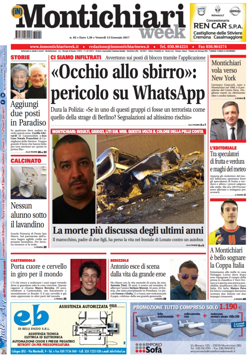 MONTICHIARI WEEK IN EDICOLA: venerdì 13  gennaio 2017