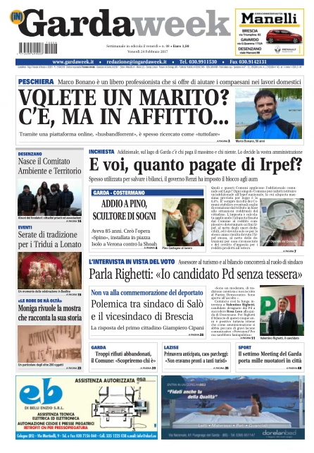 LA PRIMA PAGINA DI GARDAWEEK DEL 24 FEBBRAIO