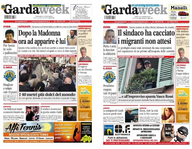 La prima pagina di GardaWeek, edizione bresciana e veronese