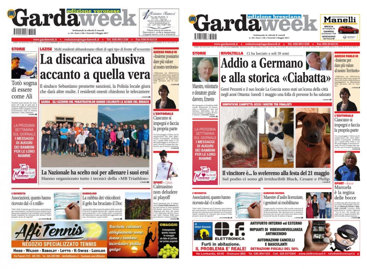 La prima pagina di GardaWeek, edizione bresciana e veronese