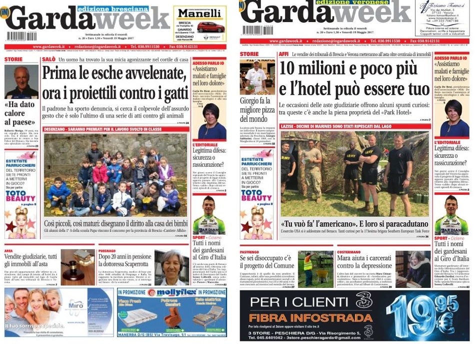 La prima pagina di GardaWeek, edizione bresciana e veronese