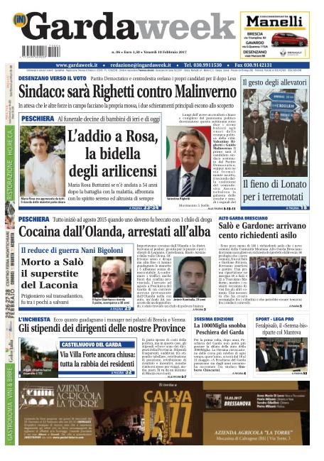 La prima pagina di Gardaweek di venerdì 10 febbraio