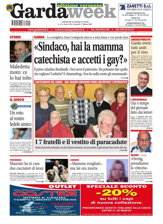 La prima pagina di questa settimana – edizione veronese