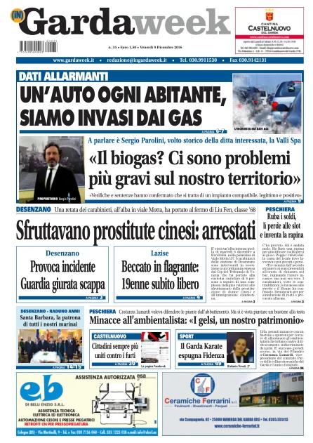 La prima pagina di venerdì 9 dicembre