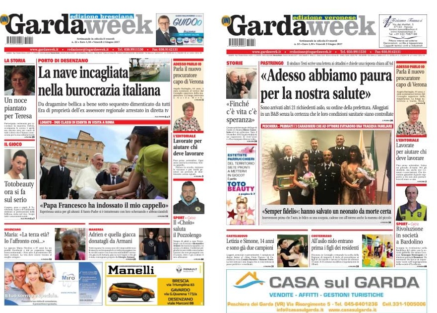 Le prime pagine di GardaWeek, edizione bresciana e veronese