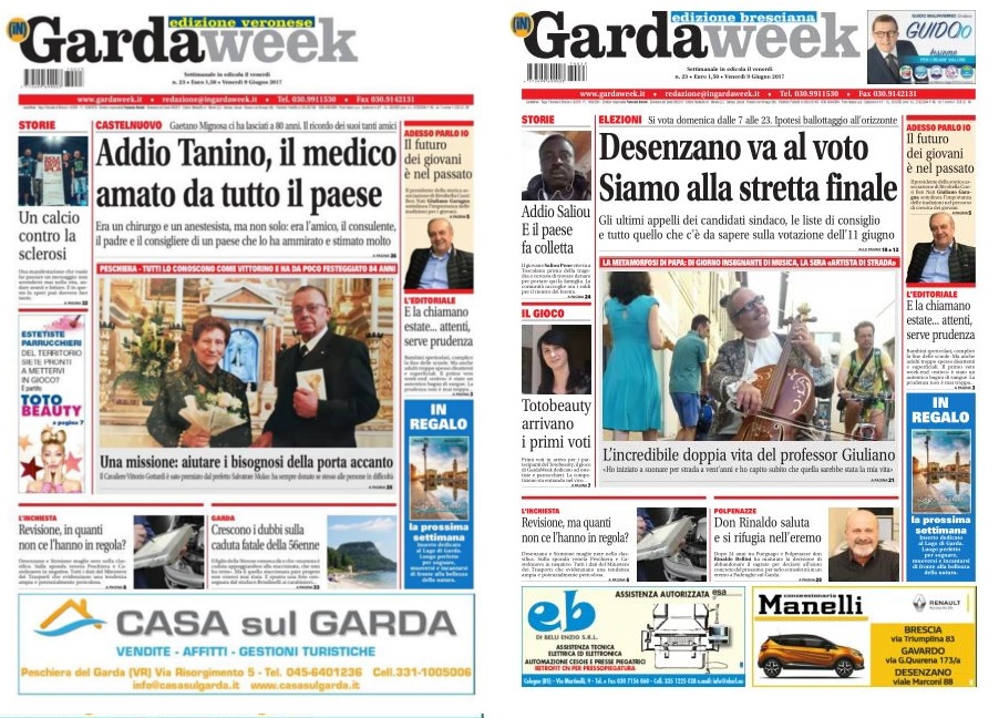 Le prime pagine di GardaWeek, edizione bresciana e veronese