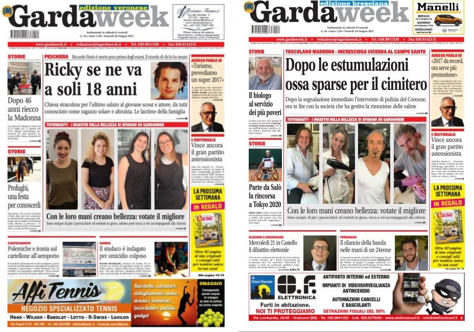 Le prime pagine di GardaWeek, edizione bresciana e veronese