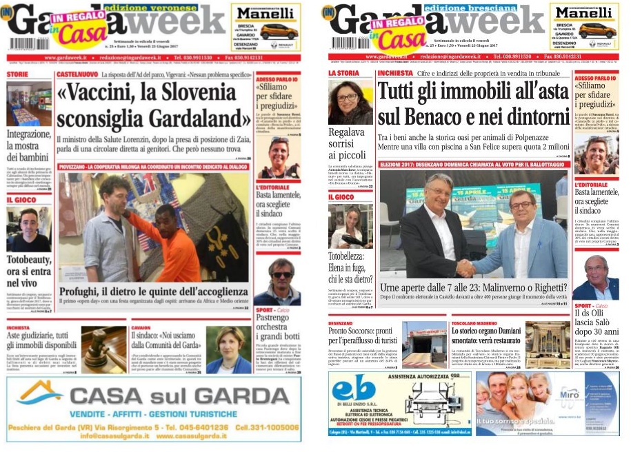 Le prime pagine di GardaWeek, edizione bresciana e veronese