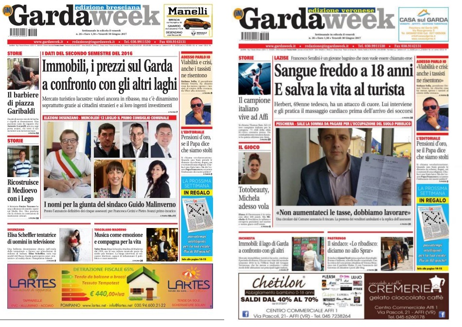 Le prime pagine di GardaWeek, edizione bresciana e veronese