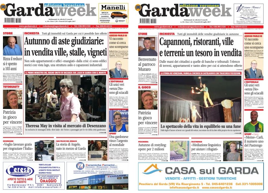 Le prime pagine di GardaWeek, edizione bresciana e veronese