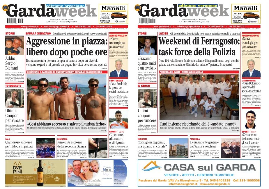 Le prime pagine di GardaWeek, edizione bresciana e veronese