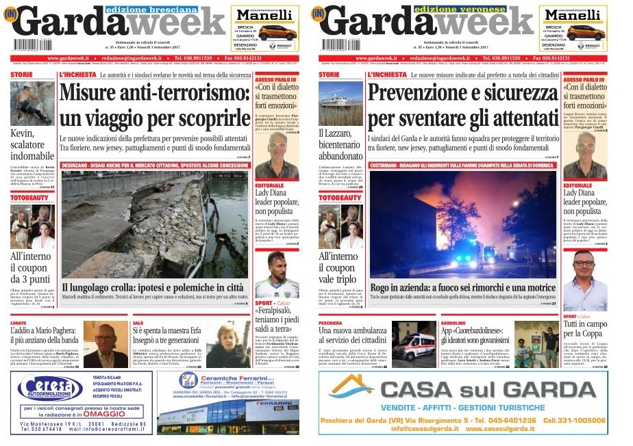 Le prime pagine di GardaWeek, edizione bresciana e veronese