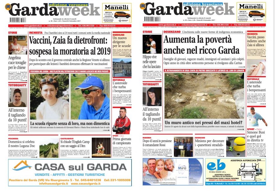 Le prime pagine di GardaWeek, edizione bresciana e veronese