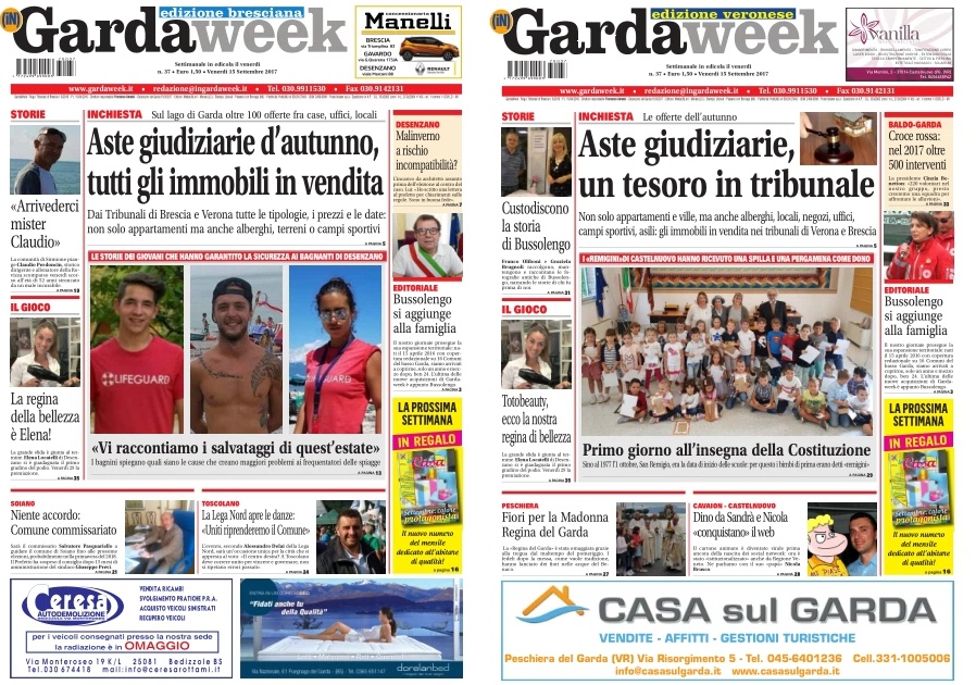 Le prime pagine di GardaWeek, edizione bresciana e veronese
