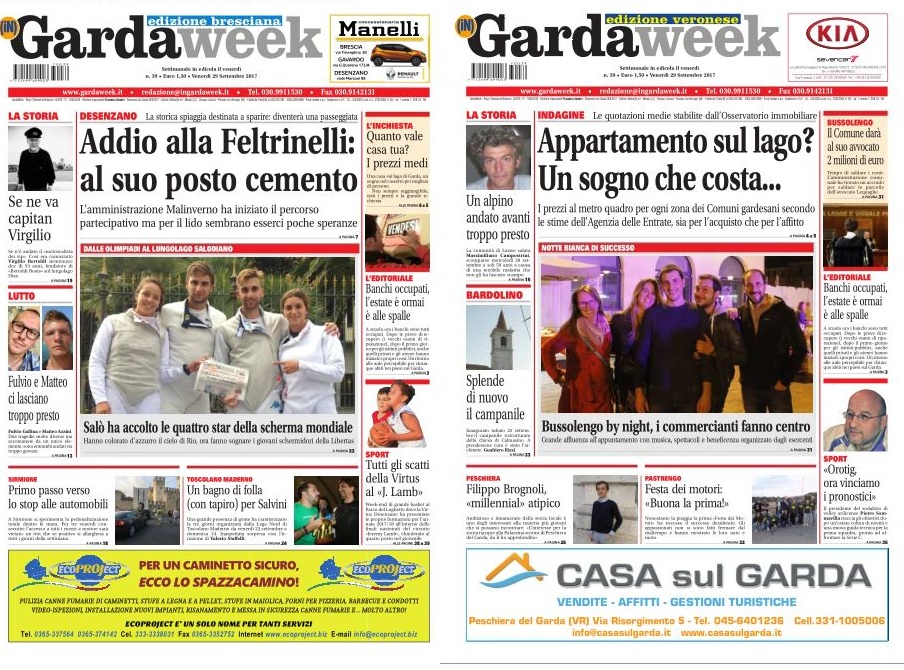 Le prime pagine di GardaWeek, edizione bresciana e veronese