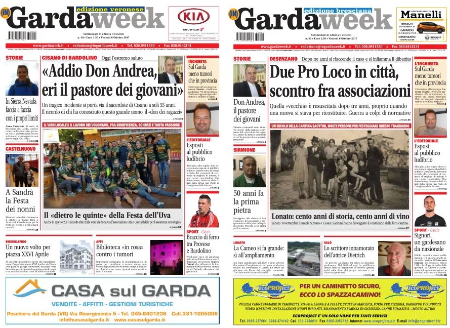 Le prime pagine di GardaWeek, edizione bresciana e veronese
