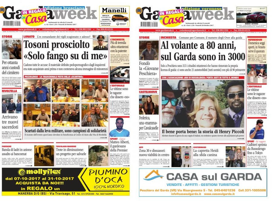 Le prime pagine di GardaWeek, edizione bresciana e veronese