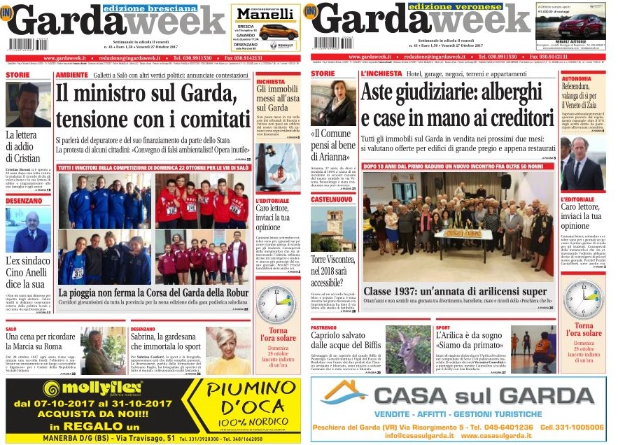 Le prime pagine di GardaWeek, edizione bresciana e veronese