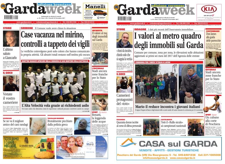 Le prime pagine di Gardaweek, edizione bresciana e veronese