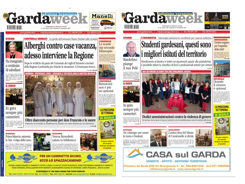 Le prime pagine di Gardaweek, edizione bresciana e veronese