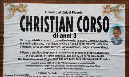 Stamattina i funerali del piccolo Christian