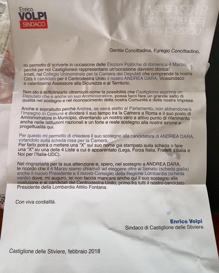 La lettera di Volpi ai cittadini per spingere Dara fa tuonare Palazzi