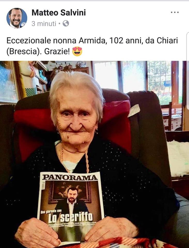 Nonna Armida da Chiari finisce sulla pagina web del ministro Salvini