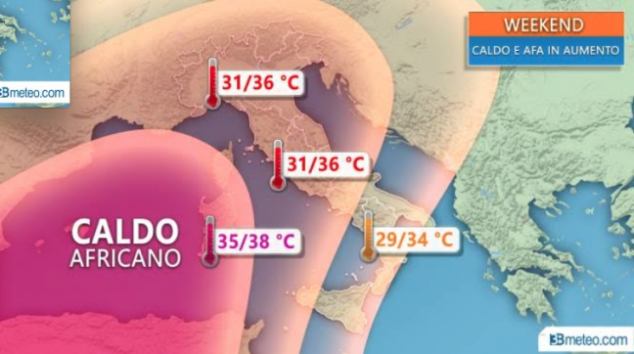 Caldo africano tra fine luglio e inizio agosto. Temperature fino a 38 gradi