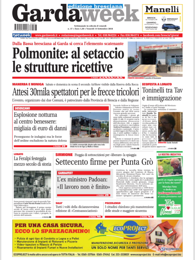 Gardaweek è in edicola. La prima pagina edizione bresciana
