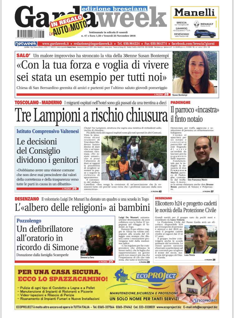 Gardaweek è in edicola. La prima pagina edizione bresciana