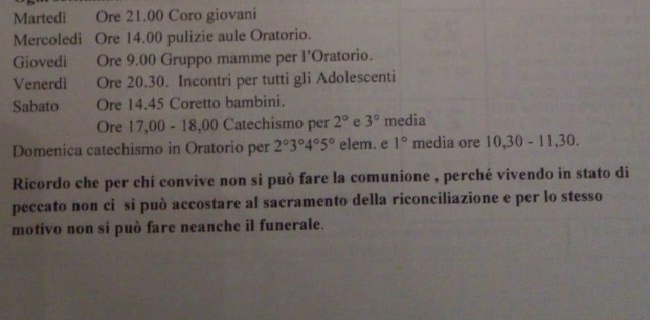 “Chi convive è in stato di peccato: niente funerale” è caos a Rudiano
