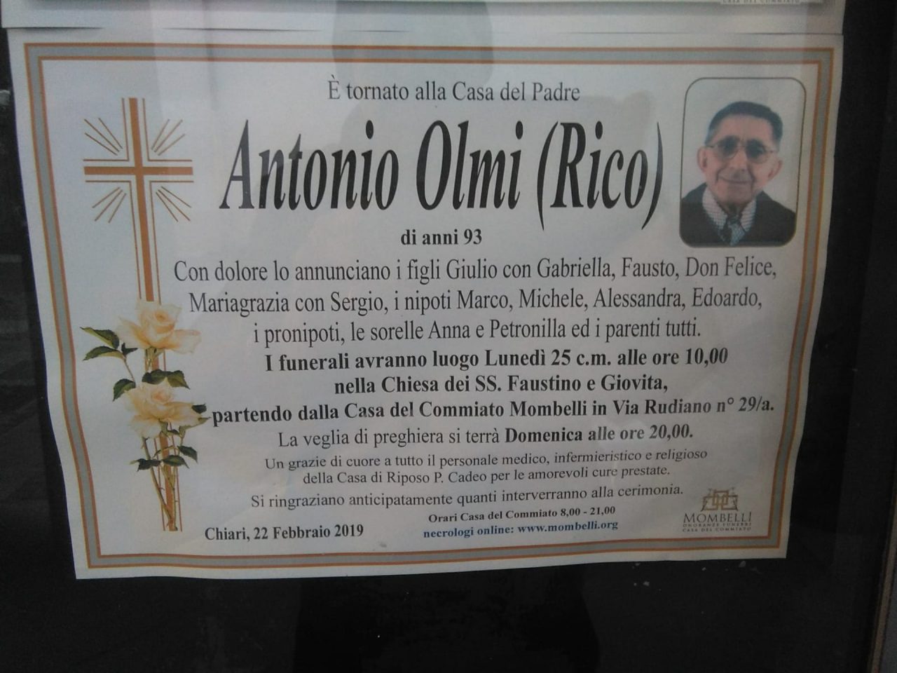 Addio a “Rico”, fratello del vescovo Vigilio Mario Olmi