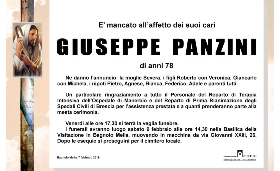 Addio all’ex sindaco di Bagnolo Giuseppe Panzini