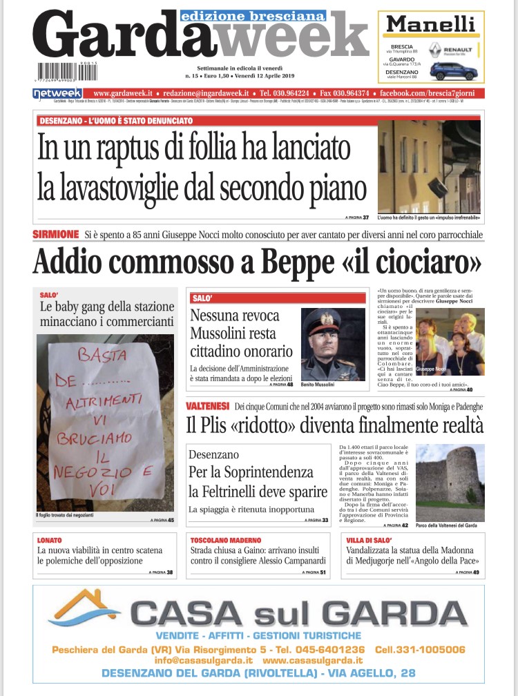 Gardaweek è in edicola. La prima pagina edizione bresciana