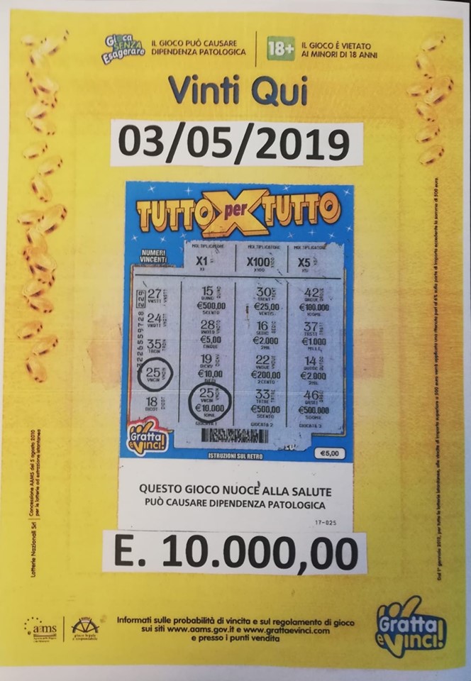Chiede un biglietto vincente e porta a casa 10mila euro