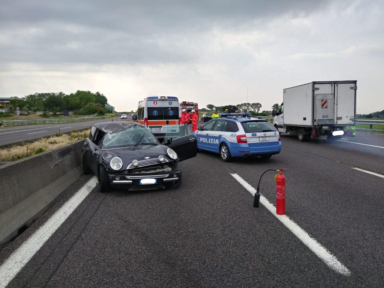 Eliambulanza in A4 per un incidente tra Palazzolo e Rovato