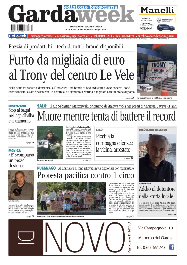 Gardaweek è in edicola. La prima pagina edizione bresciana