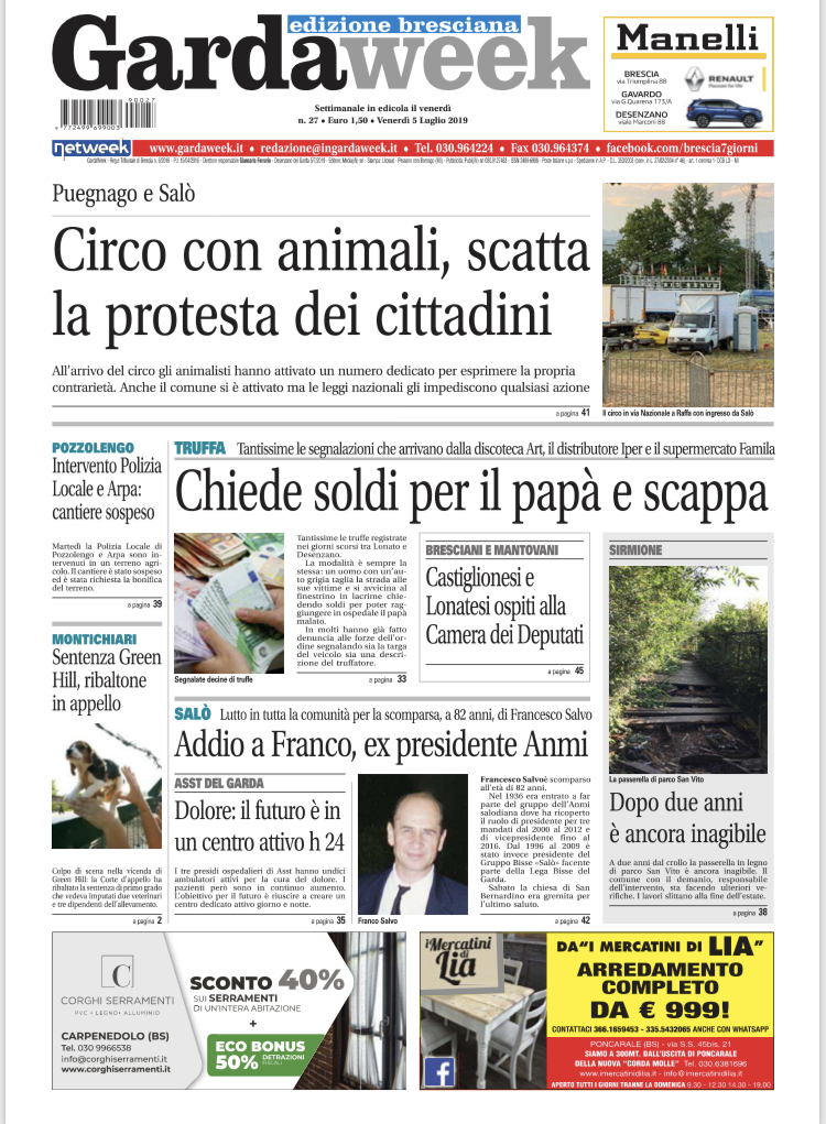 Gardaweek è in edicola. La prima pagina edizione bresciana