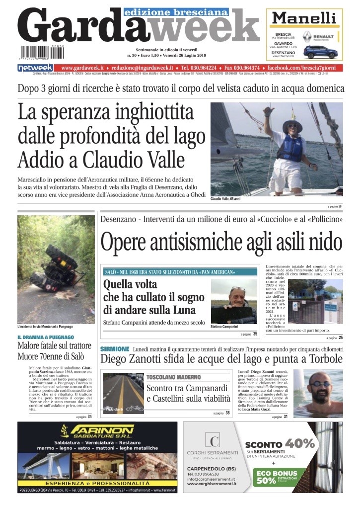 Gardaweek è in edicola. La prima pagina edizione bresciana