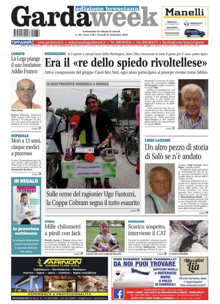 Gardaweek è in edicola. La prima pagina edizione bresciana