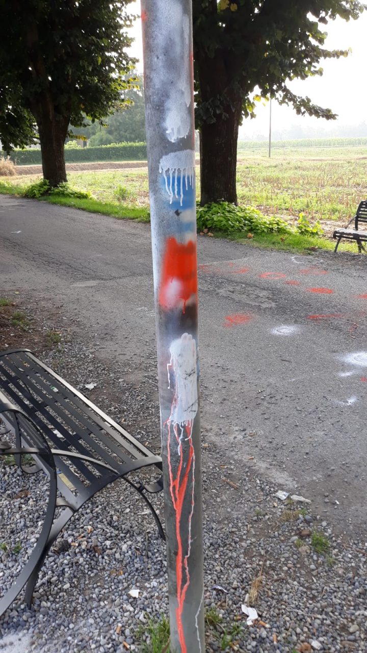 Vandali in azione a Offlaga: lampade rotte e pali della luce imbrattati