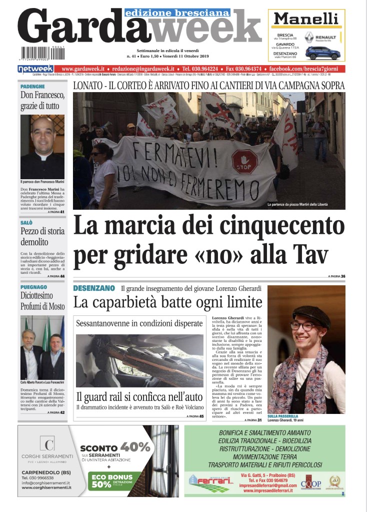 Gardaweek è in edicola. La prima pagina edizione bresciana