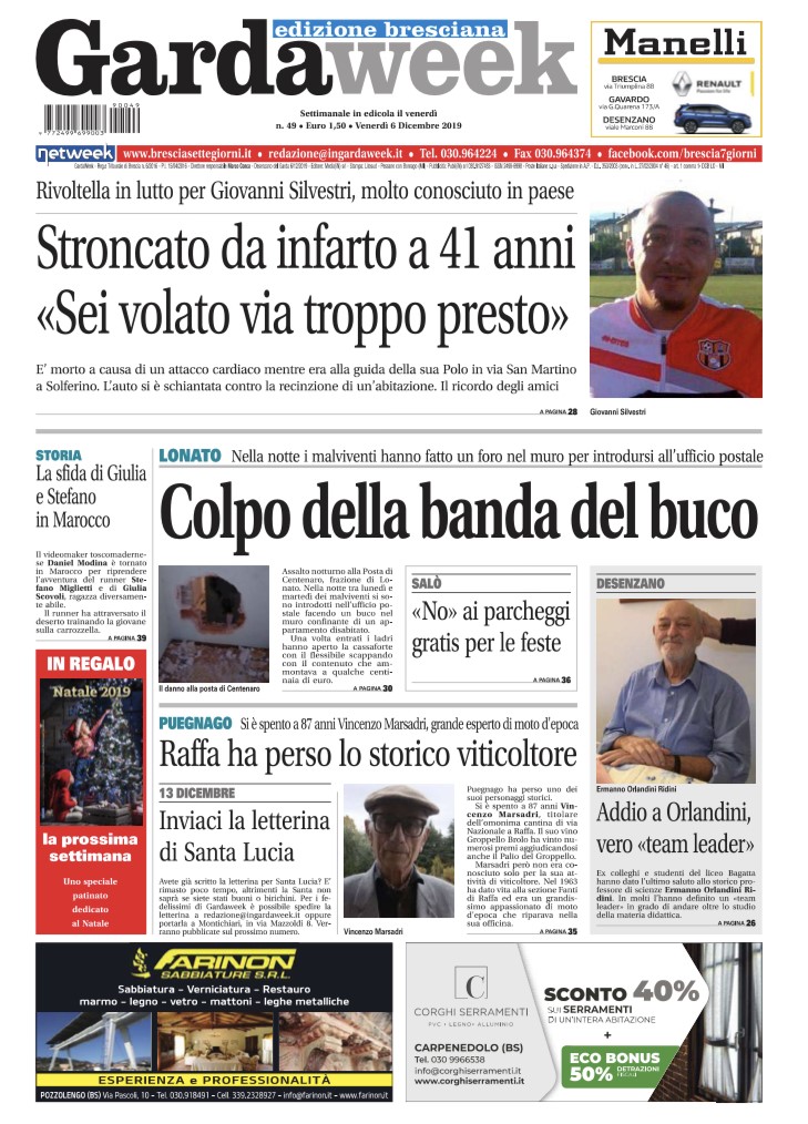 Gardaweek è in edicola. La prima pagina edizione bresciana