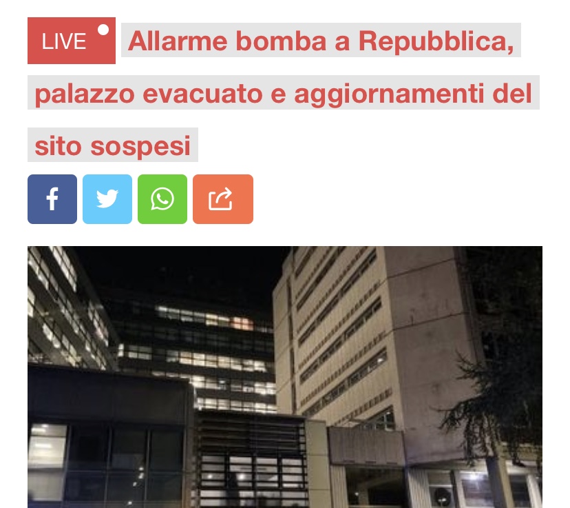 Allarme bomba alla sede di Repubblica