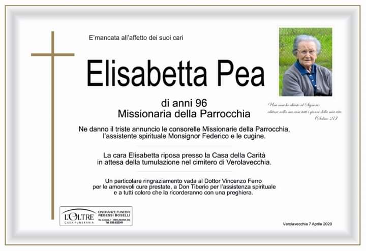 Verolavecchia piange Elisabetta Pea