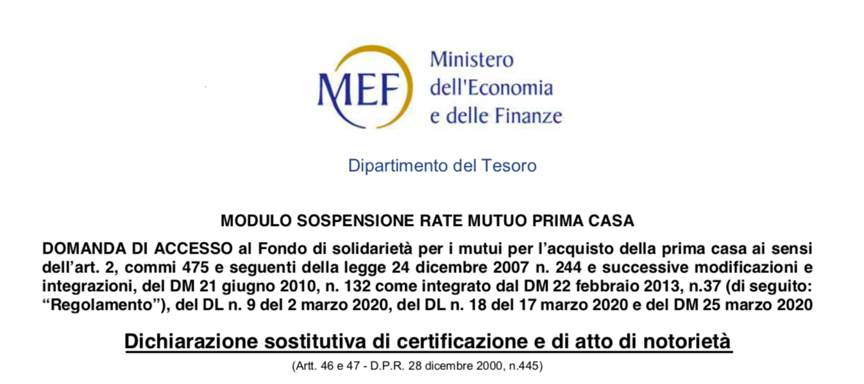 Covid-19: sospensione mutui prima casa