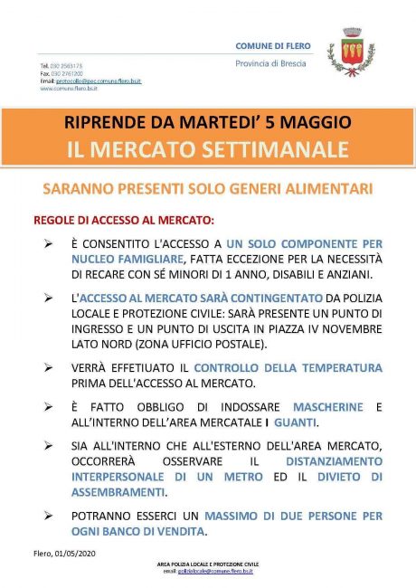 Regole di accesso al mercato di Flero dal 5 maggio 2020