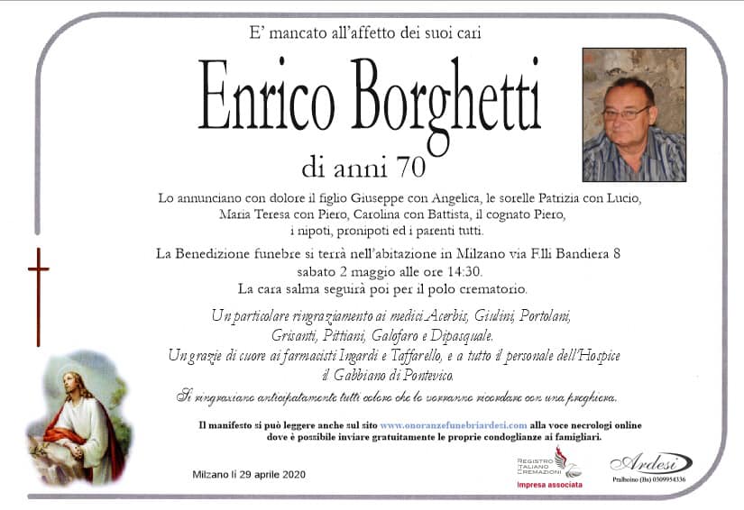 Milzano in lutto per Enrico Borghetti